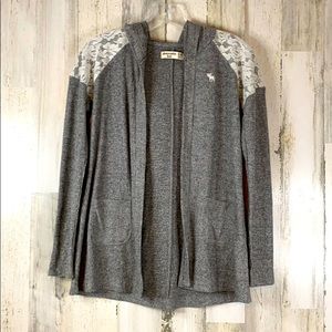 Abercrombie Kids Lace Shoulder Hooded Cardigan